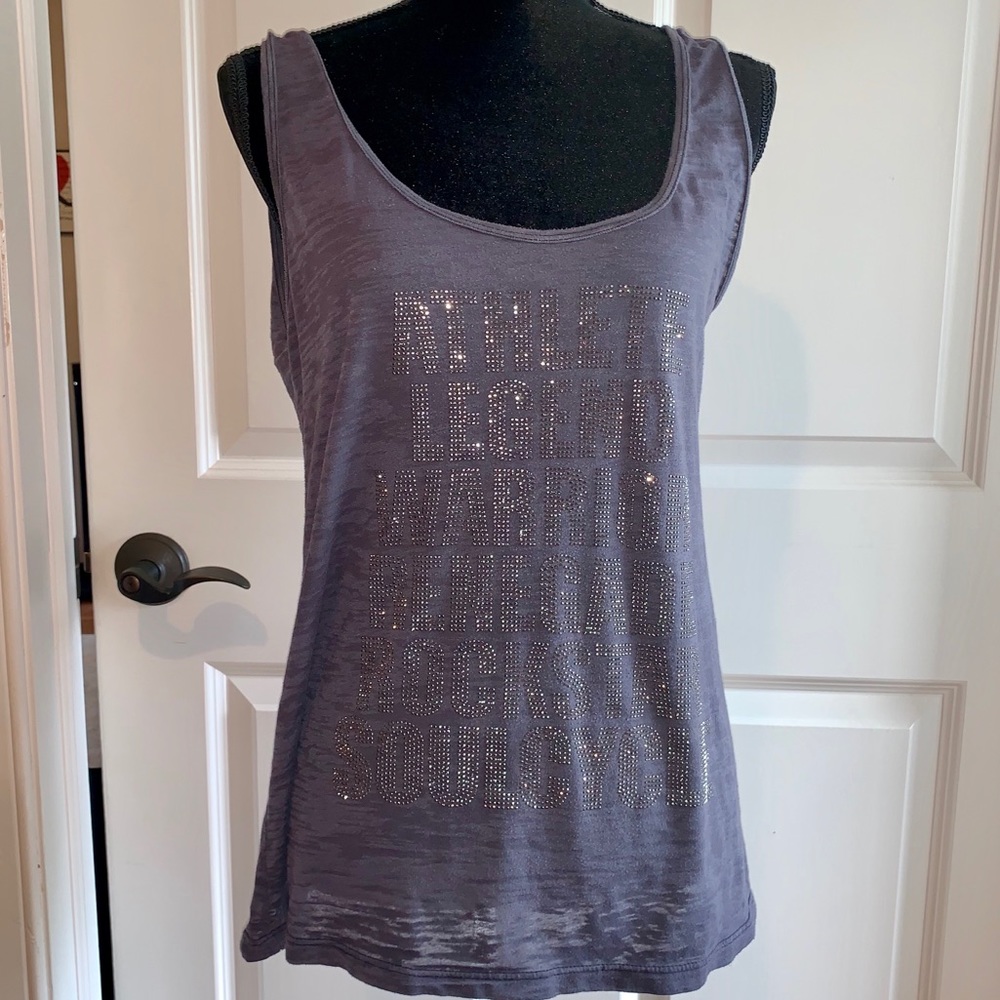 Grey SoulCycle Rhinestone Mantra Burnout Sz M Tank